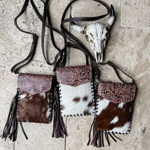 Western Tooled Leather and Cowhide Phone Crossbody